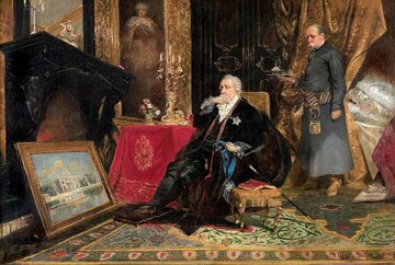 Kr&oacute;l Stanisław August Poniatowski w&nbsp;Petersburgu, mal. Jan Czesław Moniuszko