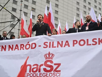 Wicemarszałek Sejmu Krzysztof Bosak (Konfederacja) na Marszu Niepodległości 2025 