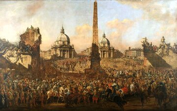 Bernardo Bellotto zwany Canaletto. Wjazd Jerzego Ossolińskiego do&nbsp;Rzymu w&nbsp;roku 1633