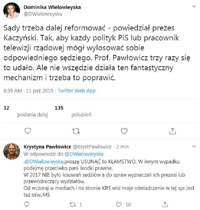 Dziennikarka "Gazety Wyborczej" zaatakowała w&nbsp;mediach społecznościowych posłankę PiS Krystynę Pawłowicz.