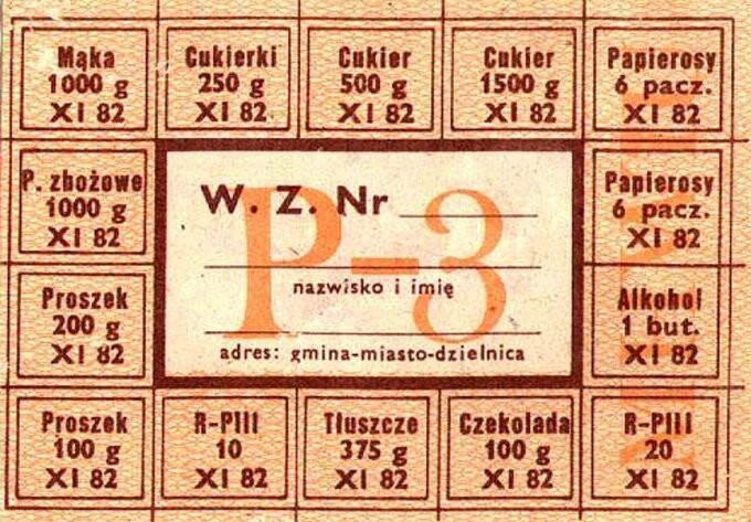 Kartka wieloasortymentowa – oprócz mięsa – z XI 1982