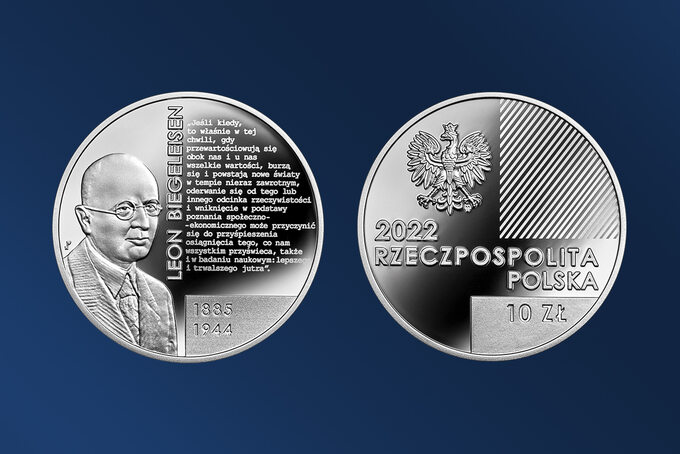 Wizerunek Leona Biegeleisena na srebrnej monecie kolekcjonerskiej NBP o nominale 10 zł