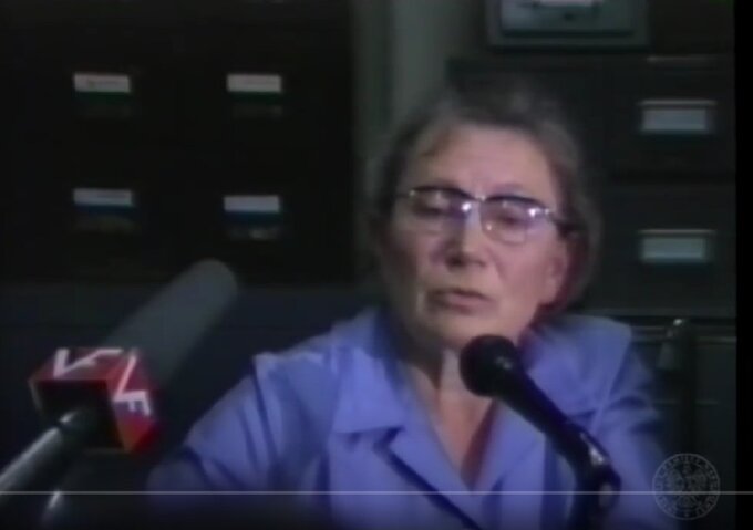 Anna Walentynowicz podczas wykładu. Nowy Jork, siedziba Instytutu J&oacute;zefa Piłsudskiego 16 czerwca 1989 rok