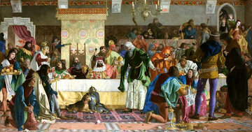 Bronisław Abramowicz, &bdquo;Uczta u&nbsp;Wierzynka&rdquo;, (1876 rok), olej/pł&oacute;tno; wymiary: 157 x 315 cm