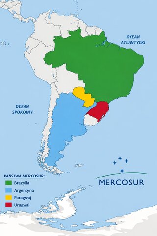 Państwa bloku Mercosur na&nbsp;mapie Ameryki Południowej