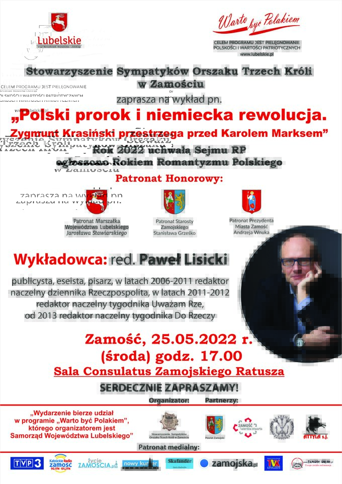 Plakat dot. wykładu Pawła Lisickiego
