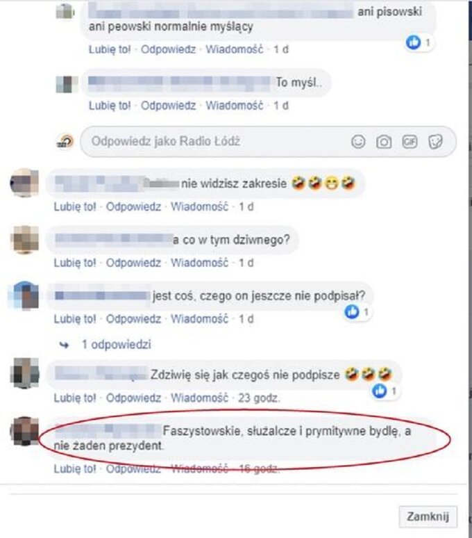 Wpis na FB Radia Łódź