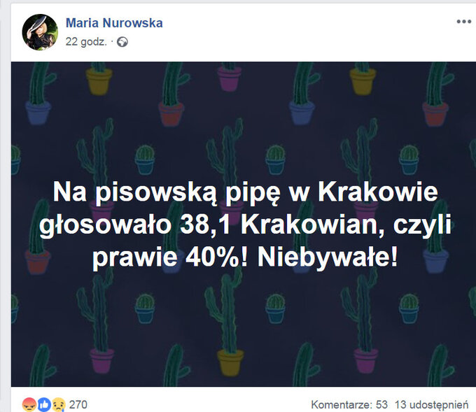 Wpis Marii Nurowskiej na&nbsp;Facebooku