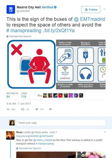 Znaki w&nbsp;Madrycie zakazujące "Manspreading"
