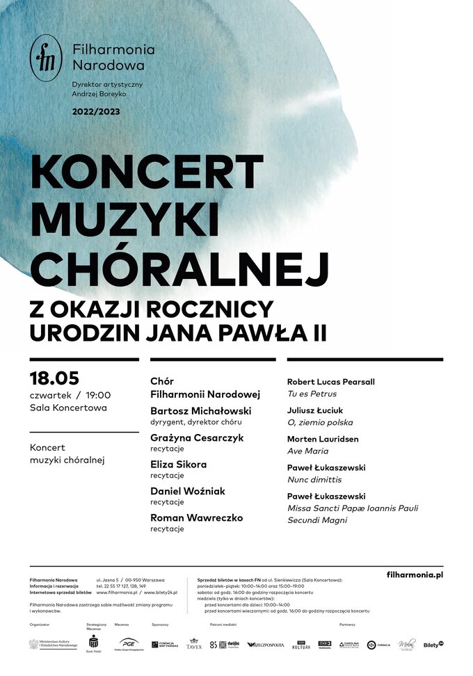 Koncert chóralny w Filharmonii Narodowej w rocznicę urodzin Jana Pawła II – plakat