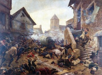 Powstanie wandejskie. Śmierć generała Moulina w&nbsp;bitwie pod&nbsp;Cholet, 1794. Mal. Jules Benoit-L&eacute;vy