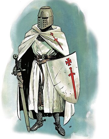 Rycerz zakonu kawaler&oacute;w mieczowych. Rys. Krzyszof Wyrzykowski