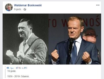 Senator udostępnił zestawienie zdjęć Tuska i&nbsp;Hitlera na&nbsp;swoim Facebooku