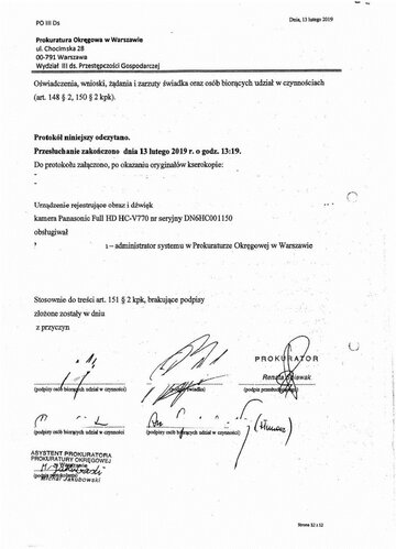 Skan ostatniej strony protokołu przesłuchania z&nbsp;podpisami