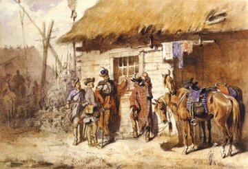 Lisowczycy przed gospodą. Autor: J&oacute;zef Brandt