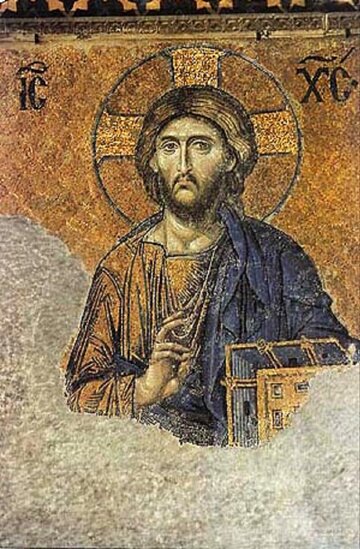 Najsłynniejsza z&nbsp;ocalałych mozaik bizantyńskich z&nbsp;kościoła Hagia Sophia &ndash; Deesis: Chrystus Pantokrator otoczony przez Maryję Dziewicę i&nbsp;Jana Chrzciciela. Mozaika pochodzi z&nbsp;XII stulecia