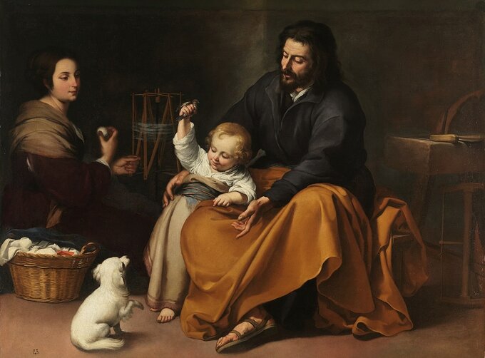 Święta Rodzina. Matka Boża, św. Józef i mały Jezus. Mal. Bartolomé Esteban Murillo