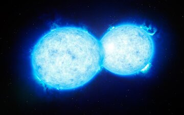 Artystyczna wizja układu podw&oacute;jnego gwiazd VFTS 352