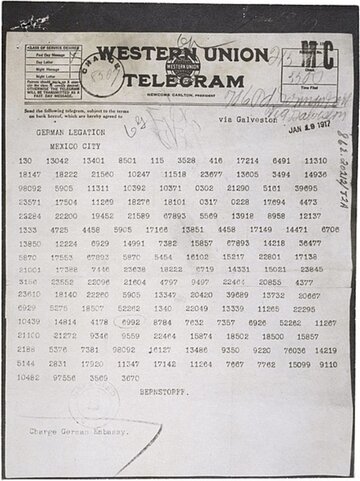 Telegram Zimmermanna -&nbsp;oryginał zaszyfrowanego telegramu