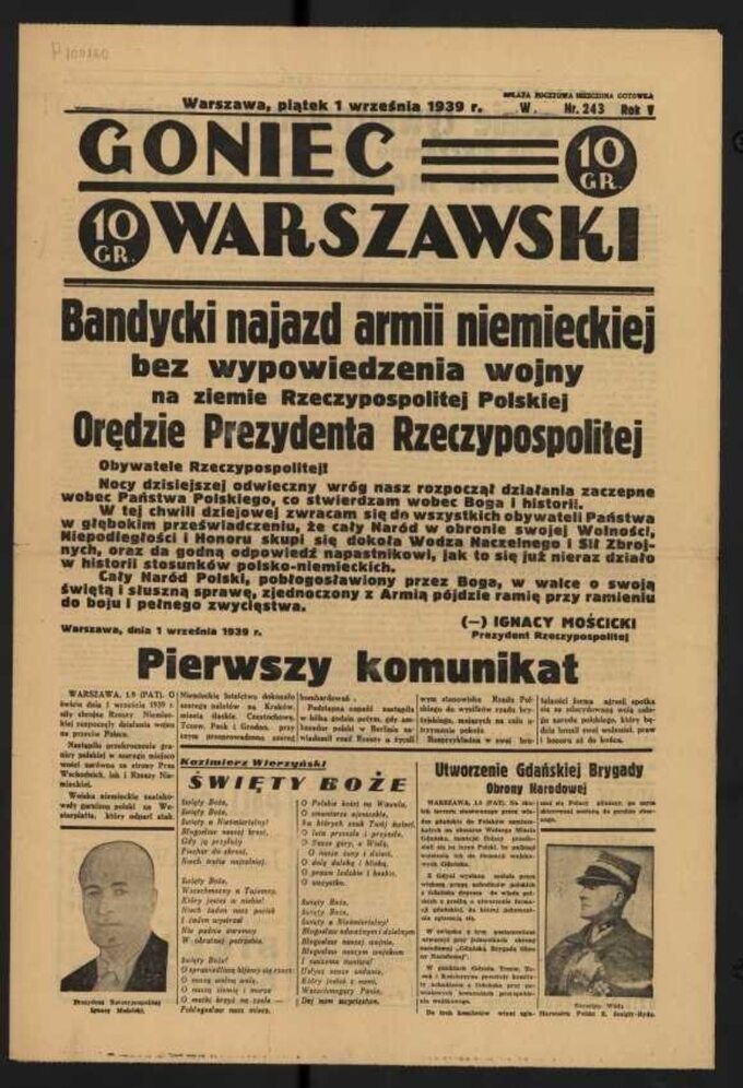 Okładka "Gońca Warszawskiego" z 1 września 1939