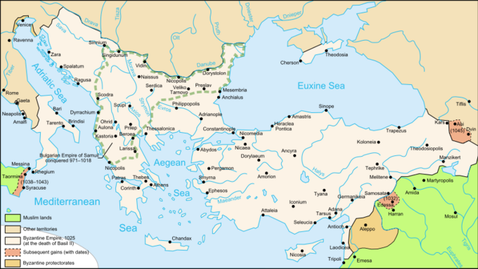 Cesarstwo Bizantyńskie. Mapa Bizancjum z 1025 roku