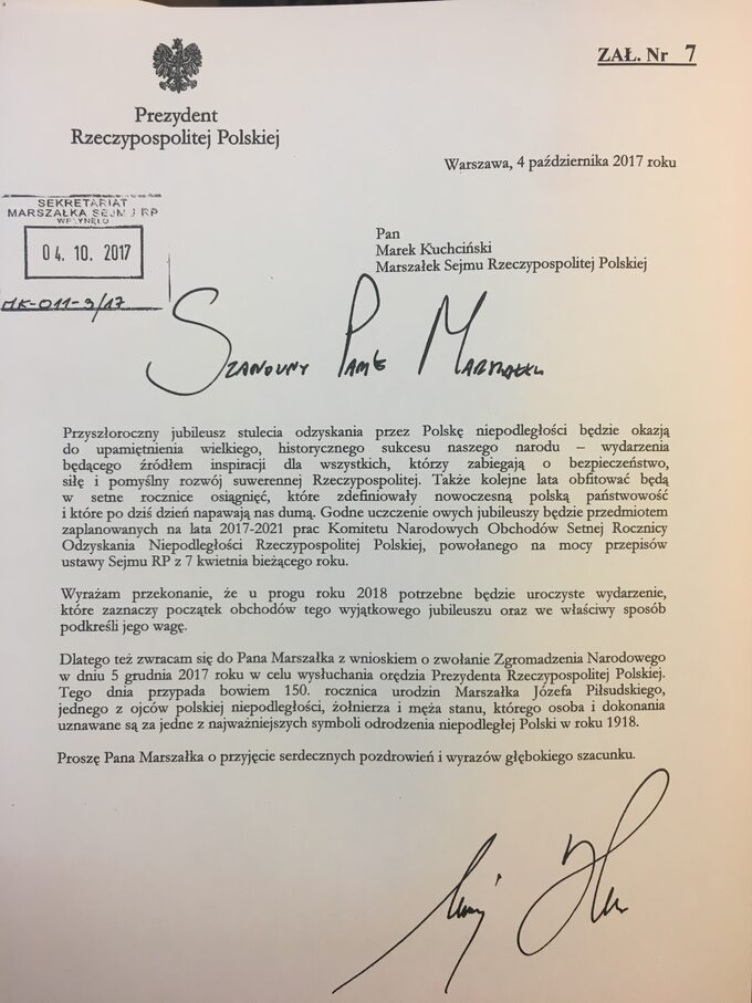 Wniosek prezydenta Andrzeja Dudy o zwołanie Zgromadzenia Narodowego