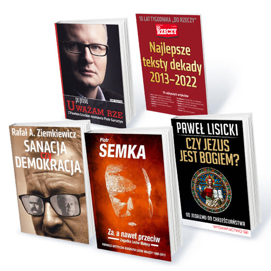 „NASI PUBLICYŚCI: SEMKA, LISICKI, ZIEMKIEWICZ” – Roczny pakiet subskrypcji: Do Rzeczy + Historia Do Rzeczy z 5 ebookami „Za, a nawet przeciw. Zagadka Lecha Wałęsy”, „Sanacja czy demokracja”, Czy Jezus jest Bogiem?, „Po Prostu Uważam Rze”, „Najlepsze teksty dekady 2013-2022”.