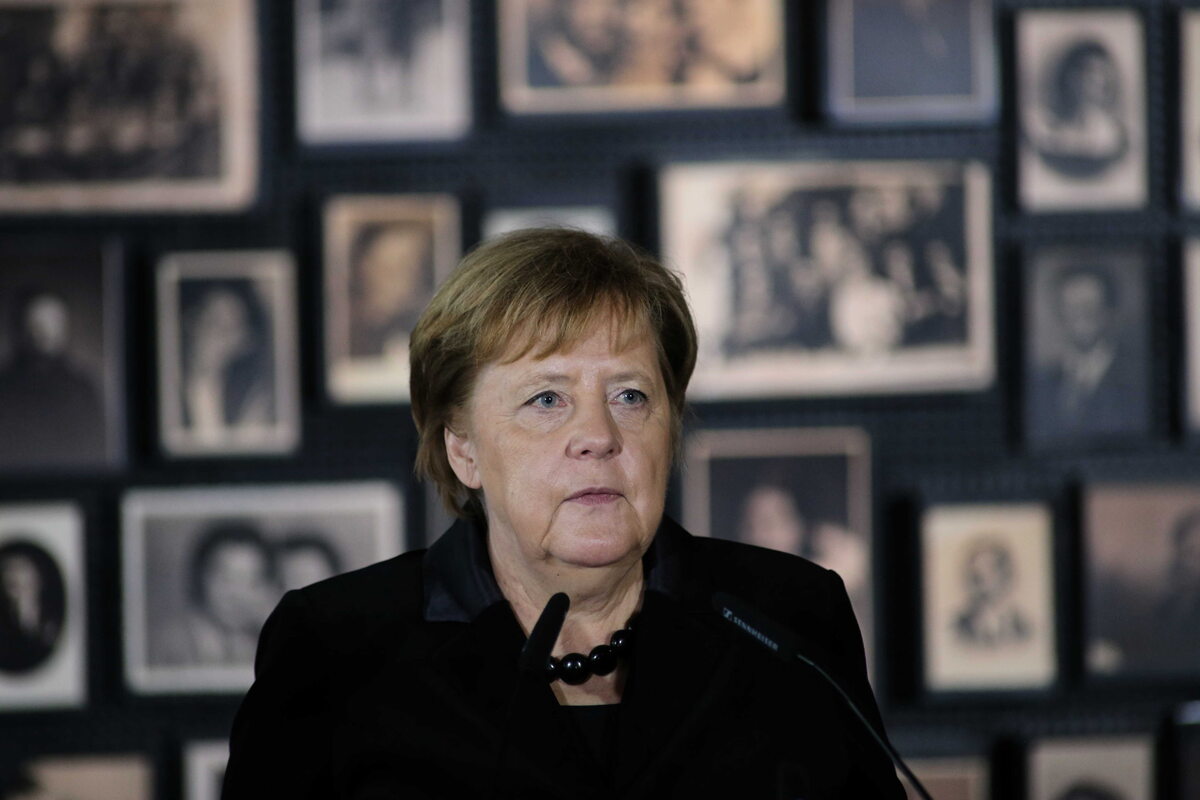 Kanclerz Niemiec Angela Merkel bierze udział w uroczystości 10-lecia Fundacji Auschwitz-Birkenau. 