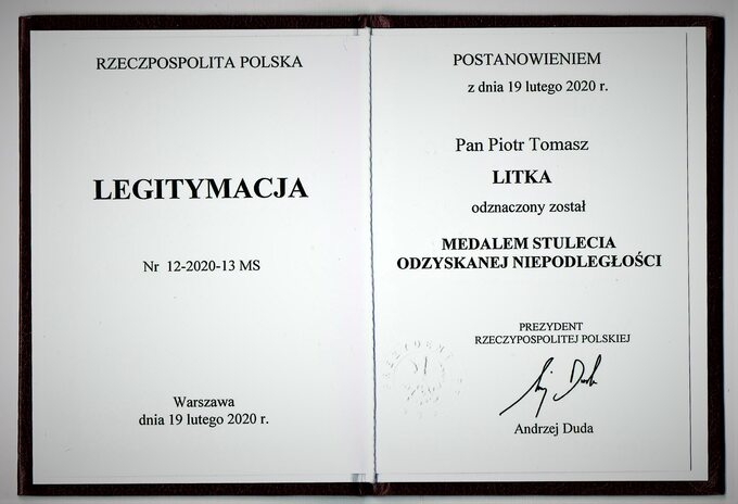 Piotr Litka odznaczony Medalem Stulecia Odzyskania Niepodległości