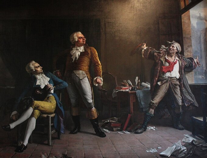 Robespierre, Danton i Marat na obrazie Alfreda Loudeta, 1882 r.