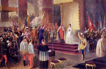Obraz przedstawiający koronację Franciszka J&oacute;zefa na&nbsp;kr&oacute;la Węgier. Autor: Edmund Tull