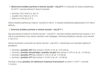 Fragment komunikatu MF ws. szacunkowego wykonania budżetu państwa w&nbsp;okresie styczeń -&nbsp;maj 2017&nbsp;r.