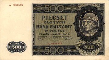 Banknot okupacyjny o&nbsp;nominale 500 złotych