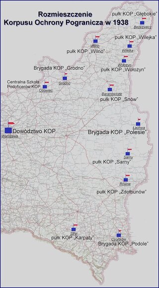 Rozmieszczenie Korpusu Ochrony Pogranicza w 1938
