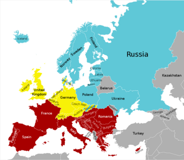 Na podstawie dominującego modelu spożycia alkoholu kraje europejskie można podzielić na&nbsp;trzy grupy: (błękitny) pas w&oacute;dki &ndash; wz&oacute;r wschodnioeuropejski; (bordowy) pas wina &ndash; wz&oacute;r śr&oacute;dziemnomorski; (ż&oacute;łty) pas piwa &ndash; wz&oacute;r anglosaski