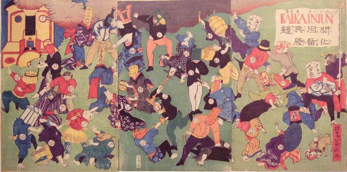 Alegoria "Walka starego z nowym", Japonia około 1870