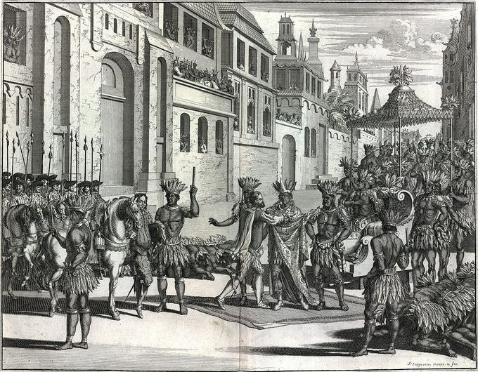 Hiszpańska kolonizacja w Meksyku, rycina z XVIII w.