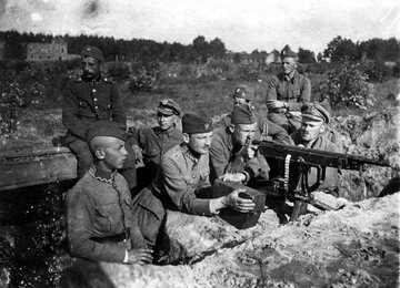 Stanowisko karabinu maszynowego Colt-Browning. Miłosna pod&nbsp;Warszawą, sierpień 1920 r