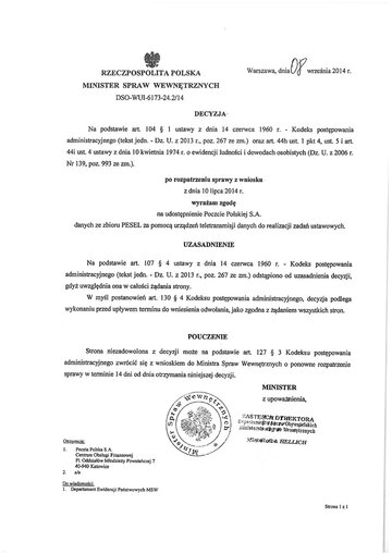 Ludzie Tuska przekazali Poczcie numery PESEL &ndash; dokument 2