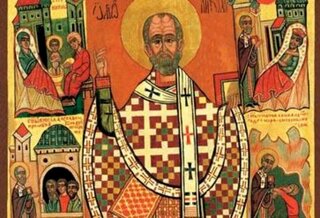 Ikona przedstawiająca świętego Mikołaja, biskupa Miry (fragment)