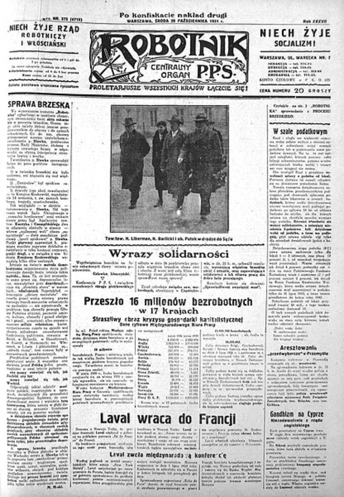 "Robotnik" piszący o zatrzymaniu posłów, 28 października 1931