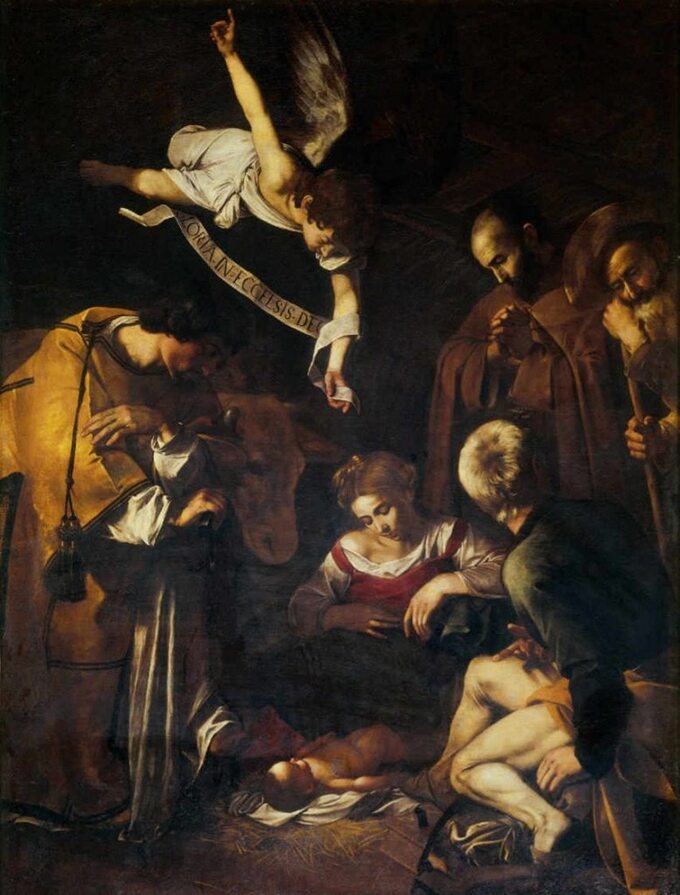 Caravaggio, "Narodzenie Pańskie ze św. Franciszkiem i św. Wawrzyńcem", ok. 1609