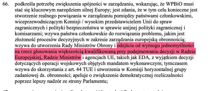 Fragment rezolucji europarlamentu dot. białej księgi obronności