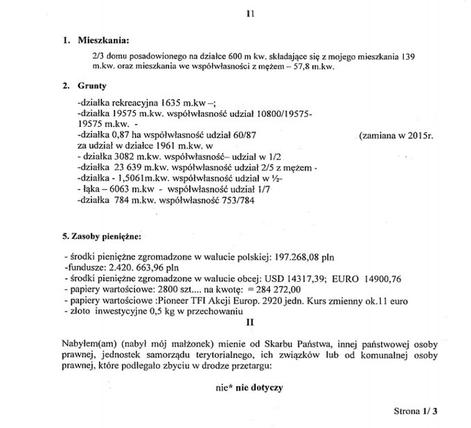Fragment oświadczenia prof. Małgorzaty Gersdorf za&nbsp;2016 rok