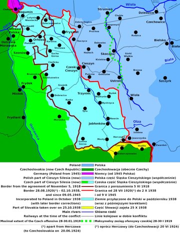 Mapa Śląska Cieszyńskiego i&nbsp;podział jego terytorium