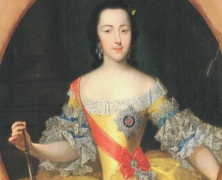 Młoda Zofia von Anhalt-Zerbst (przyszła Katarzyna II) na&nbsp;obrazie Georga Christopha Grootha (ok. 1745 r)