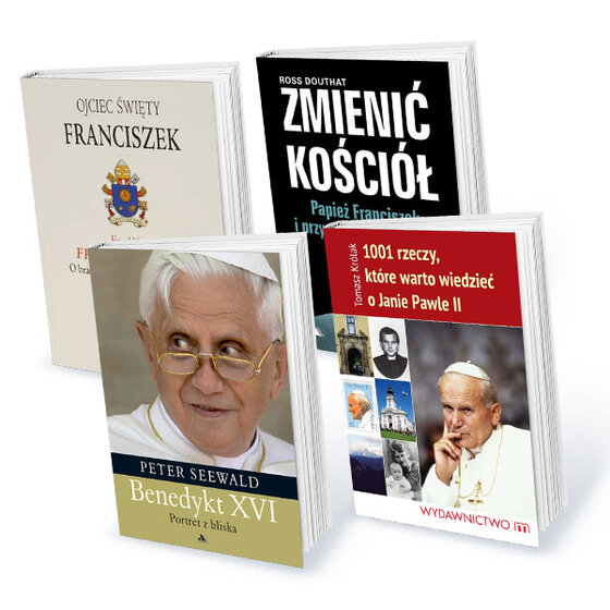 „Dziedzictwo papieży” – Roczny pakiet subskrypcji tygodnika Do Rzeczy + Historia Do Rzeczy „1001 rzeczy, które warto wiedzieć o Janie Pawle II”, „Benedykt XVI. Portret z bliska”, „Zmienić Kościół. Papież Franciszek i przyszłość katolicyzmu”, „Encyklika Fratelli Tutti. O braterstwie i przyjaźni społecznej”.