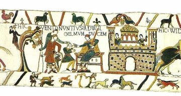 Fragment tkaniny z&nbsp;Bayeux. Posłaniec przychodzi do&nbsp;księcia Wilhelma