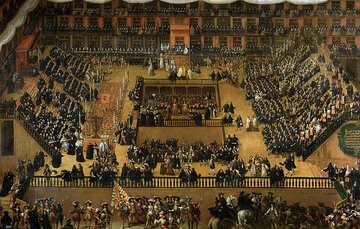 Proces inkwizycyjny na&nbsp;Plaza Mayor w&nbsp;Madrycie w&nbsp;1683. Autor: Francisco Riziego.