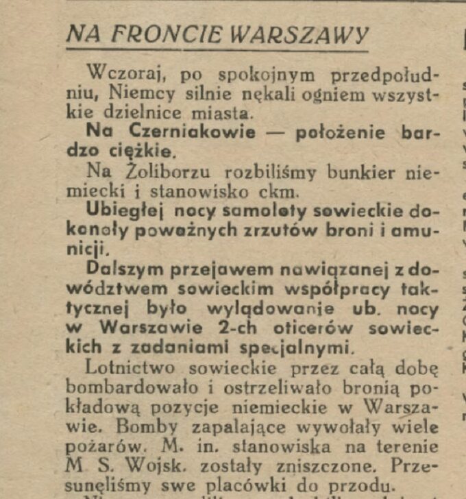 Fragment "Biuletynu Informacyjnego" z 22 września 1944 roku.